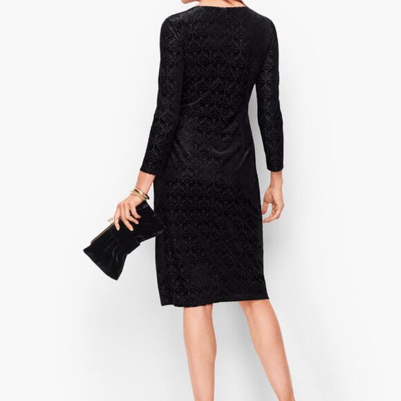Talbots Velvet Dress X 12-14 NWT Jacquard Sheath Dress Plus Black Dress - Picture 2 of 9
